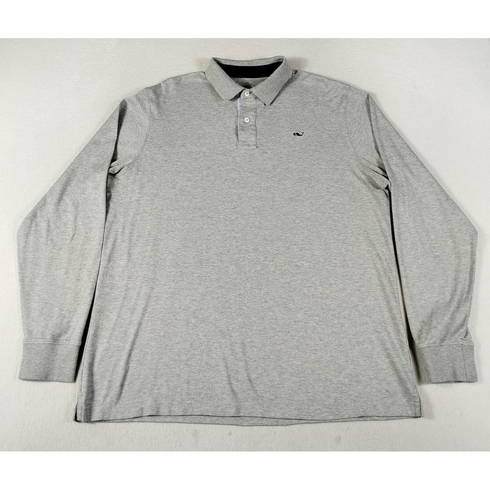 Vineyard Vines Polo Shirt Mens Large Gray Long Sleeve Cotton Jersey Collared